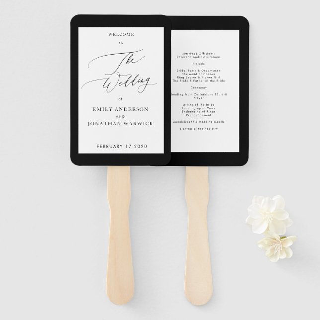 Einfache Hochzeit in Schwarz und Weiß Fächer (Vorne und Hinten)