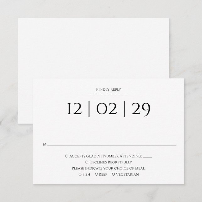 Einfache Hochzeit in Schwarz und Weiß RSVP Karte (Vorne/Hinten)