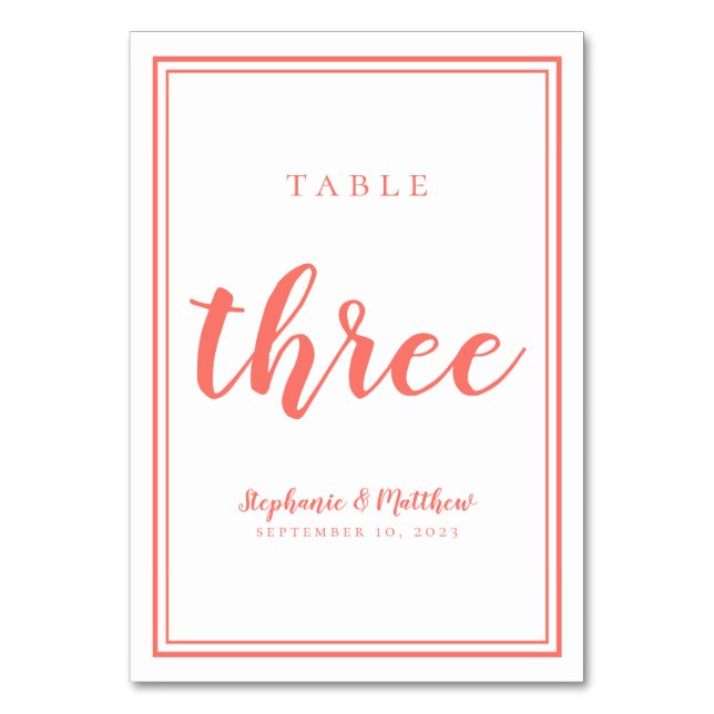 Einfache Hochzeit Minimalistische Tabelle Drei Kor Tischnummer (Vorderseite)