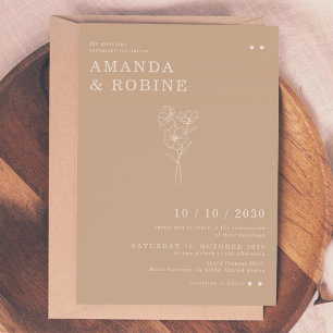 Einfache Hochzeit Minimalistischer Blume Einladung