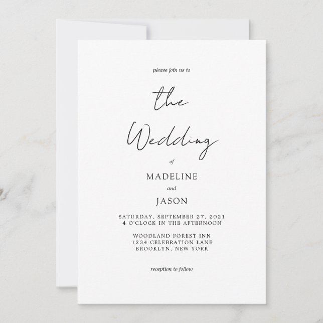 Einfache Hochzeit Minimalistischer Schriftzeichen Einladung (Vorderseite)