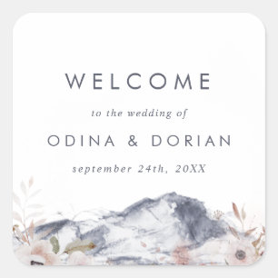 Einfache Hochzeit mit Blumen Quadratischer Aufkleber