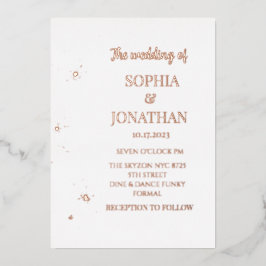 Einfache Hochzeit mit Blumen und Gold Folieneinladung