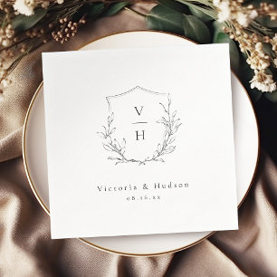Einfache Hochzeit mit botanischem Wappen Serviette