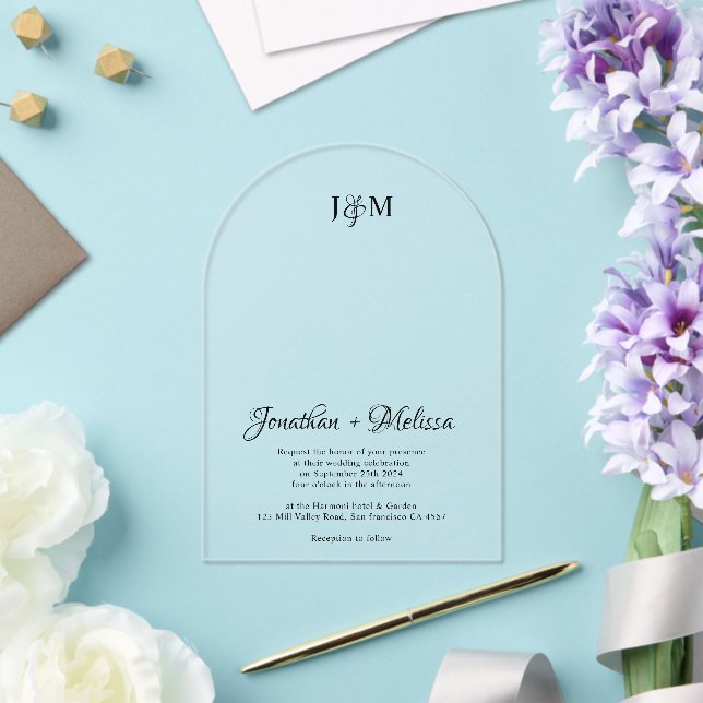 Einfache Hochzeit mit elegantem Script und Monogra Acryleinladungen (Insitu (Hochzeit))