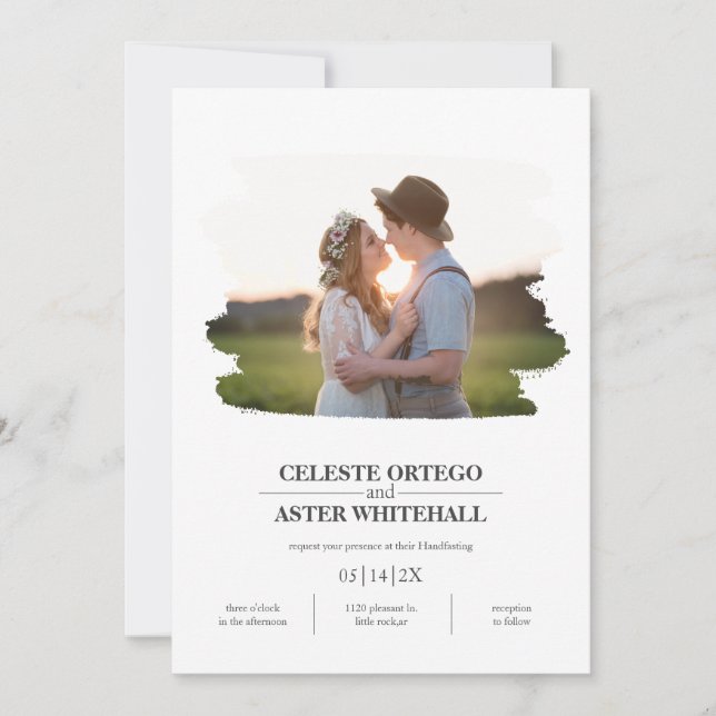 Einfache Hochzeit mit Foto-Brush Border Einladung (Vorderseite)