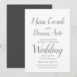 Einfache Hochzeit mit grauem Schriftzeichen Einladung