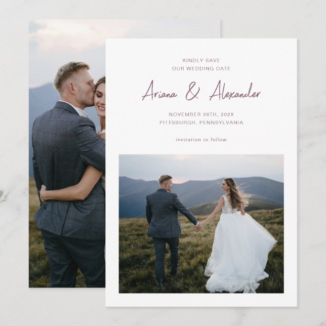 Einfache Hochzeit mit Lila Foto Save The Date (Vorne/Hinten)
