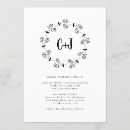 Einfache Hochzeit mit Minimalistischem Kranz Einladung