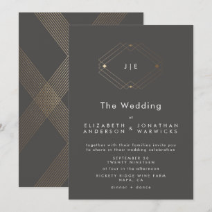 Einfache Hochzeit mit moderner geometrischer Gold- Einladung