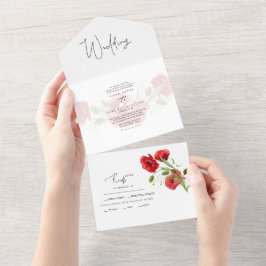 Einfache Hochzeit mit Rotem Flor All In One Einladung