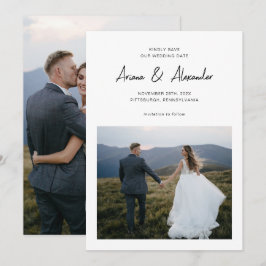 Einfache Hochzeit mit Schwarz-weißem Foto Save The Date