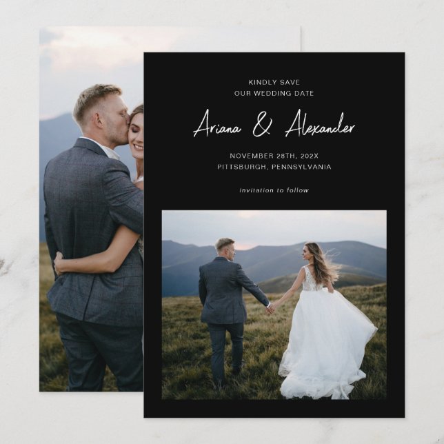 Einfache Hochzeit mit Schwarz-weißem Foto Save The Date (Vorne/Hinten)