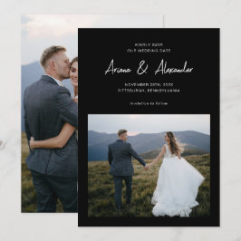 Einfache Hochzeit mit Schwarz-weißem Foto Save The Date
