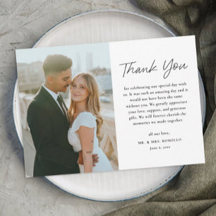 Einfache Hochzeit mit schwarzem und weißem Foto Dankeskarte