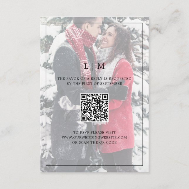 Einfache Hochzeit mit schwarzem und weißem Foto RSVP Karte (Vorderseite)
