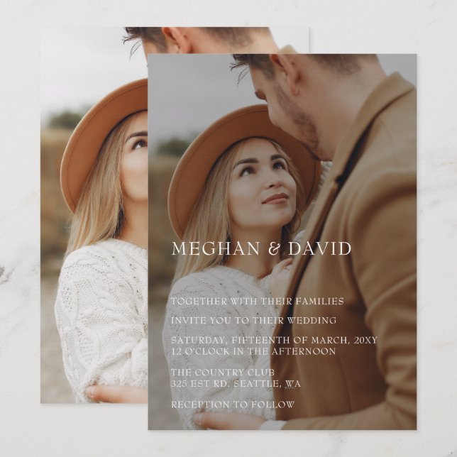 Einfache Hochzeit mit vollem Foto Einladung (Vorne/Hinten)