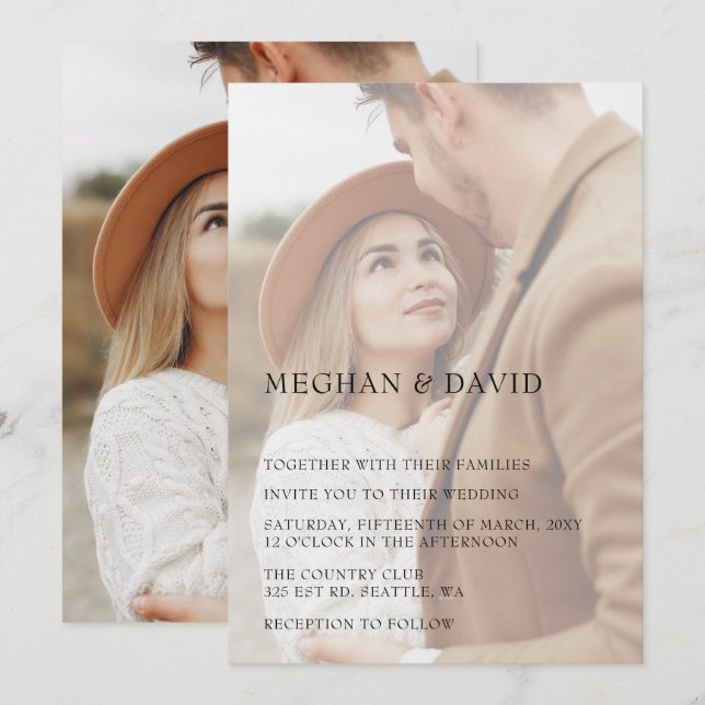 Einfache Hochzeit mit vollem Foto Einladung (Vorne/Hinten)
