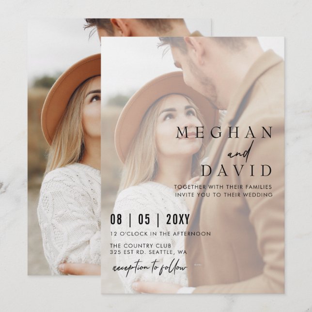 Einfache Hochzeit mit vollem Foto Einladung (Vorne/Hinten)