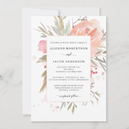 Einfache Hochzeit mit Wasserfarbe Rosa Blütenfarbe Einladung
