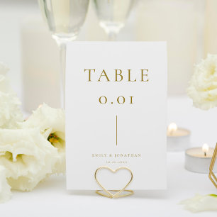 Einfache Hochzeit mit weißem und goldenem Champagn Tischnummer