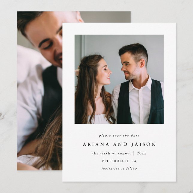 Einfache Hochzeit mit zwei Fotos Save The Date (Vorne/Hinten)