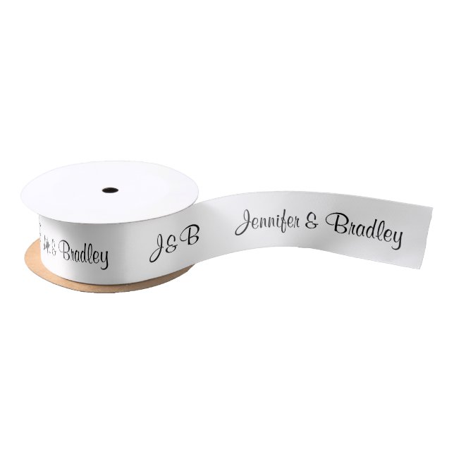 Einfache Hochzeit Monogramm Schwarz-weiß Personali Satinband (Spule)