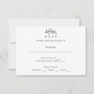 Einfache Hochzeit rsvp. Schwarzweißkarte RSVP Karte