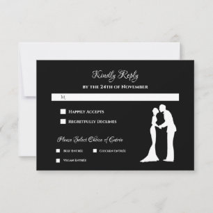 Einfache Hochzeit Schwarz/Weiß Braut und Bräuche RSVP Karte