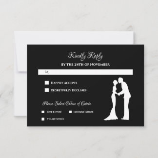 Einfache Hochzeit Schwarz/Weiß Braut und Bräuche RSVP Karte