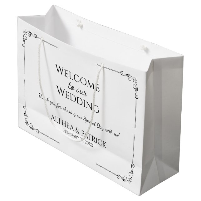 Einfache Hochzeit schwarz-weiß Große Geschenktüte (Vorderseite Schrägansicht)
