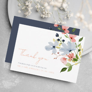 Einfache Hochzeit von Boho Blau und Rosa Dankeskarte