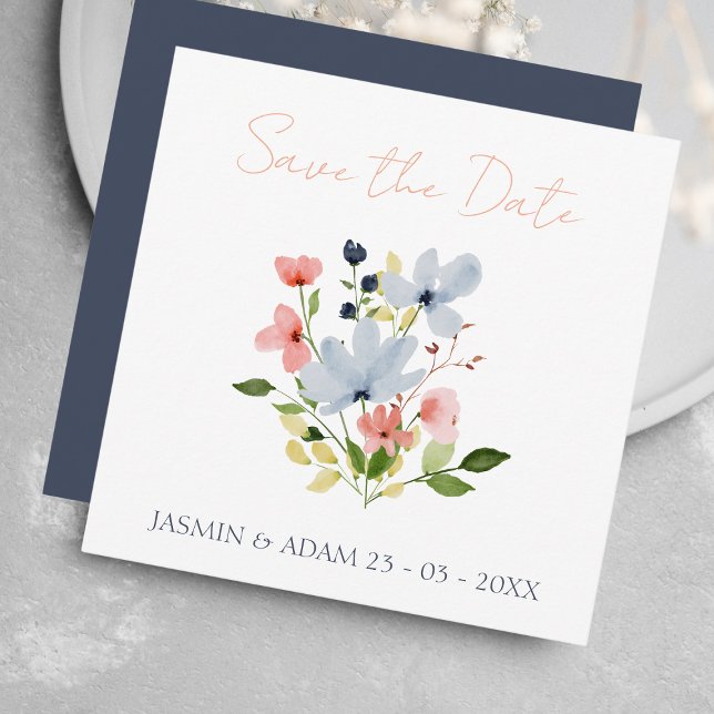 Einfache Hochzeit von Boho Blau und Rosa Save The Date (Von Creator hochgeladen)