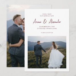 Einfache Hochzeit von Burgundy Script-Fotos Save The Date