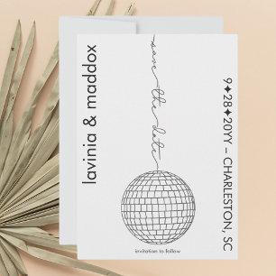 Einfache Hochzeit von Disco Ball Black and White Q Save The Date