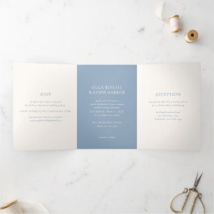 Einfache Hochzeit von Dusty Blue Dreifach Gefaltete Einladung