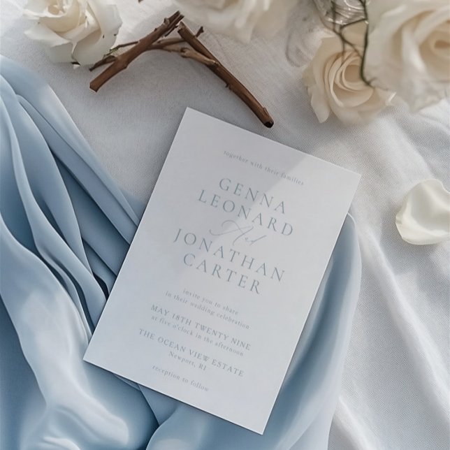 Einfache Hochzeit von Dusty Blue & White Einladung (Simple Dusty Blue & White Elegant Wedding Invitation)
