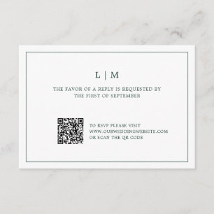 Einfache Hochzeit von Forest Green Monogram QR Cod RSVP Karte