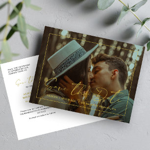 Einfache Hochzeit von Fotos mit moderner Goldschri Ankündigungspostkarte