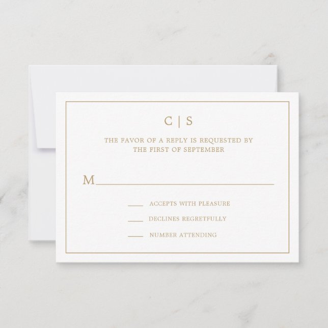 Einfache Hochzeit von Gold und Weiß RSVP Karte (Vorderseite)