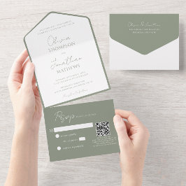 Einfache Hochzeit von Green Script QR Code All In One Einladung