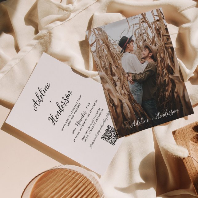 Einfache Hochzeit von klassischem Script-Foto QR-C Einladung (Von Creator hochgeladen)