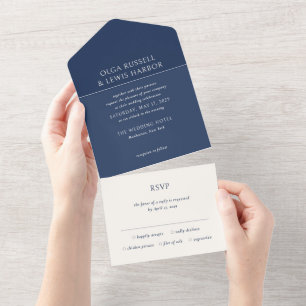 Einfache Hochzeit von Marine und Cream All In One Einladung