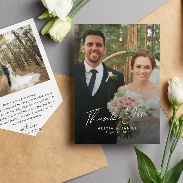 Einfache Hochzeit von modernen Skripten für Fotos Dankeskarte (Von Creator hochgeladen)