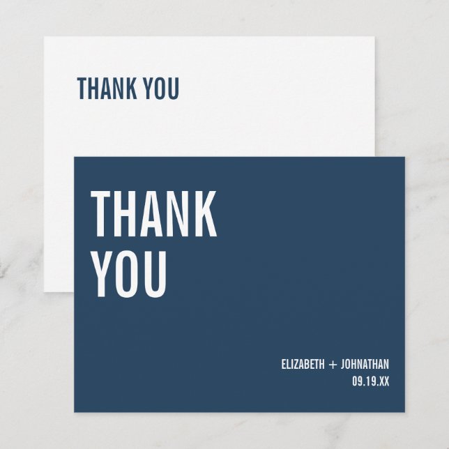 Einfache Hochzeit von Navy-Typografie Dankeskarte (Vorne/Hinten)