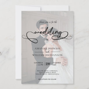 Einfache Hochzeit von Schwarz-Weiß-Foto Einladung