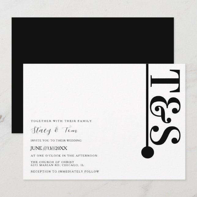 Einfache Hochzeit von Schwarz-weißen Typografie-Lo Einladung (Vorne/Hinten)