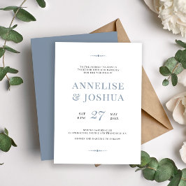 Einfache Hochzeit von staubblauer Typografie Einladung