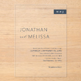 Einfache Hochzeit von Thin Navy Blue Typografy Acryleinladungen