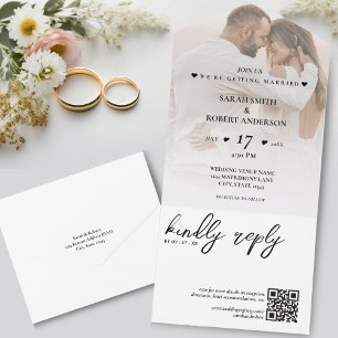 Einfache Hochzeit von weißem neuem Foto QR Code All In One Einladung
